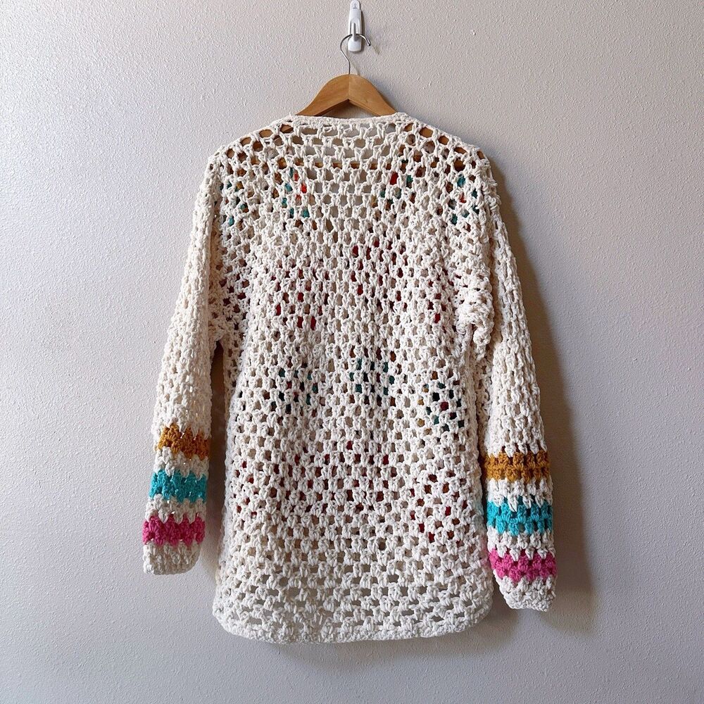 Granny Square Crochet Cardigan Sweater Large Vintage Y2K Chenille Open Knit Boho - Picture 3 of 6